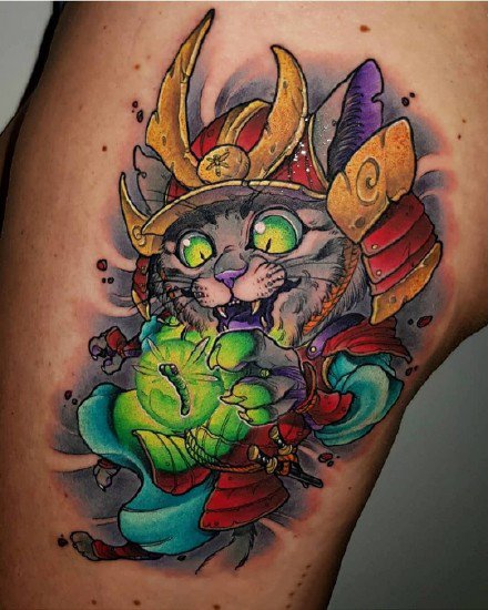 日式格调的一组淘气猫纹身作品赏析