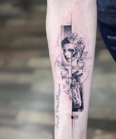 手臂上创意感十足的黑灰纹身作品9张