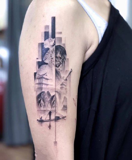 手臂上创意感十足的黑灰纹身作品9张