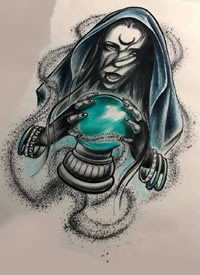 一组蓝黑色的单色调纹身手稿图案