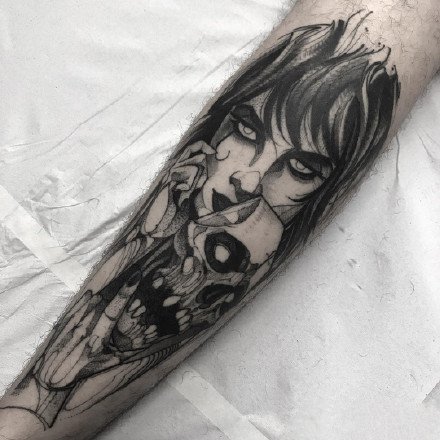 点刺作品：16张优秀的黑灰点刺纹身作品图案