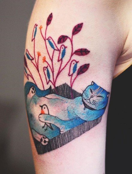 猫纹身：关于猫的的一组可爱的猫纹身图案