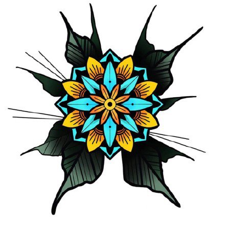 黄色调的schoo风格的一组花朵纹身手稿