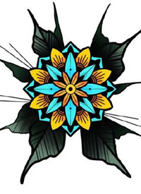 黄色调的schoo风格的一组花朵纹身手稿