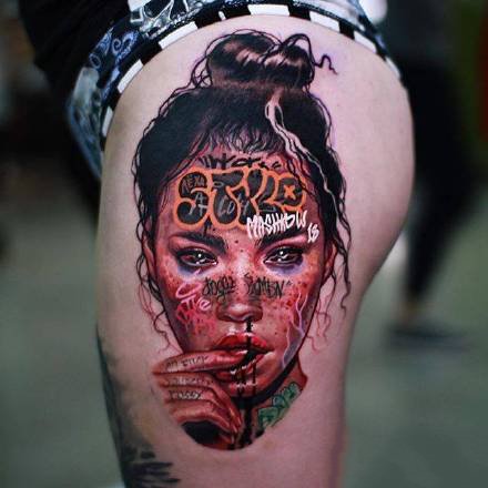 涂鸦轰炸风格的一组女性人像纹身作品