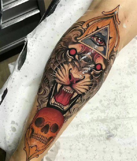 school风格的一组彩色老虎纹身图案