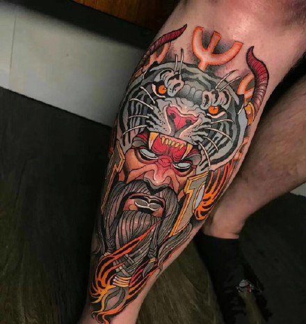 school风格的一组彩色老虎纹身图案