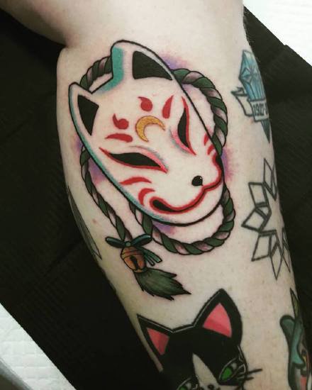 狐狸面具纹身：日式风格狐狸面具纹身图案9张