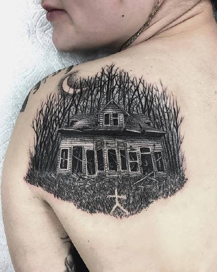 欧美暗黑风格的一组深黑色点刺纹身作品