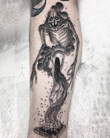 欧美暗黑风格的一组深黑色点刺纹身作品