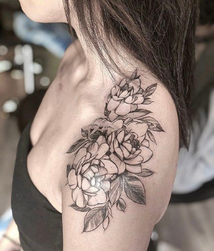 一组扫针花卉植物纹身素花图片