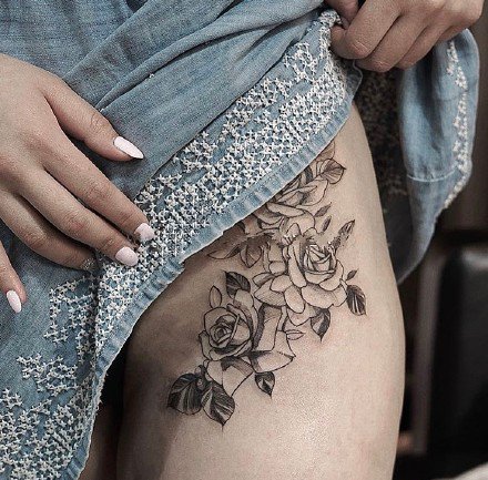 一组扫针花卉植物纹身素花图片