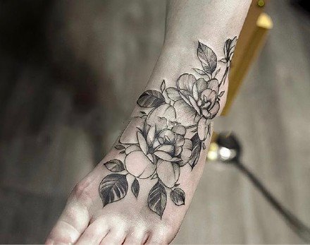 一组扫针花卉植物纹身素花图片