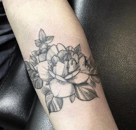 一组扫针花卉植物纹身素花图片