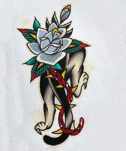 一组oldschool风格的花朵纹身图案手稿