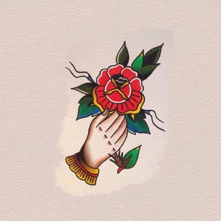 一组oldschool风格的花朵纹身图案手稿