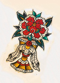 一组oldschool风格的花朵纹身图案手稿