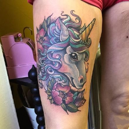 独角兽刺青：好看的一组独角兽纹身图案9张