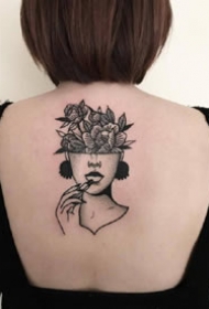 黑灰女郎+点刺风格的一组女郎黑灰纹身图案