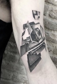 几何立体风格的3d写实点刺纹身图案
