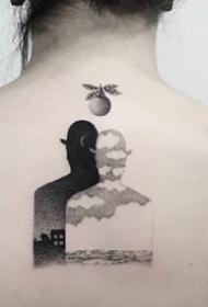 黑灰色调的一组黑色小点刺纹身图案