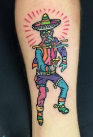 纹在胳膊上school风格的小彩色纹身图片