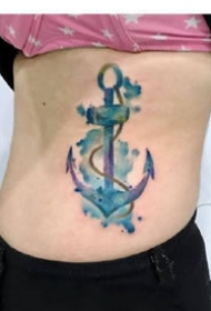 蓝色调的一组水墨彩色纹身图案9张