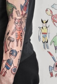 纹在手臂上的卡通涂鸦插画风格纹身图