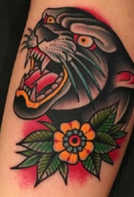 oldschool风格的一组豹子头纹身图片