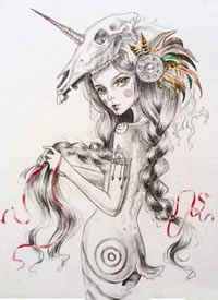 漂亮的一组黑灰小女孩纹身手稿图案