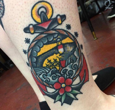 old school风格的一组船锚纹身图案