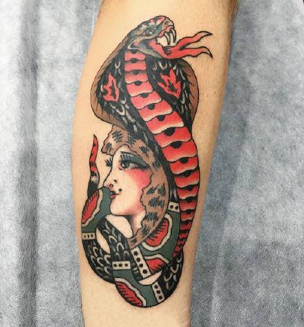 经典的的一组红色oldschool女郎纹身图片