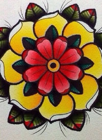 oldschool风格的彩色花卉曼达拉纹身手稿