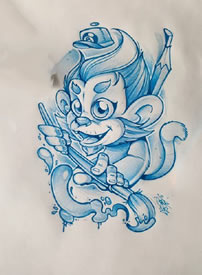 蓝色调的一组创意设计纹身线稿图片