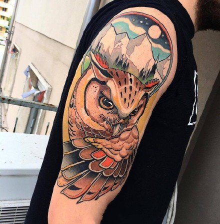 猫头鹰刺青：一组猫头鹰的手稿和纹身作品赏析