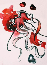 红黑色调的一组泼墨纹身手稿图案