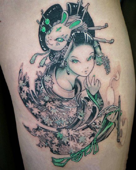 二次元动漫风格的卡通女生纹身作品