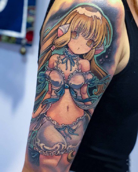 二次元动漫风格的卡通女生纹身作品