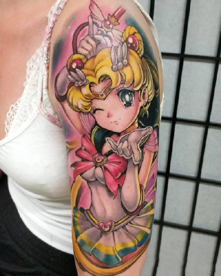 二次元动漫风格的卡通女生纹身作品