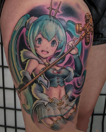 二次元动漫风格的卡通女生纹身作品