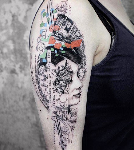 拼接风格的一组手臂纹身图案欣赏