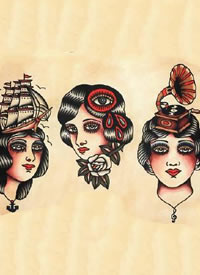 有趣的一组oldschool欧美人像小手稿图案