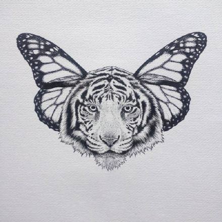 一组适合点刺的黑色动物纹身手稿图