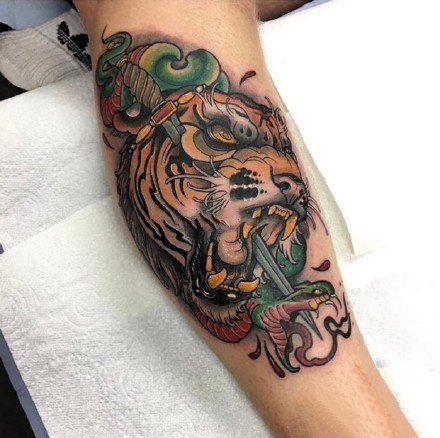 newschool老虎：一组school风格的彩色老虎纹身图案
