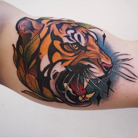newschool老虎：一组school风格的彩色老虎纹身图案