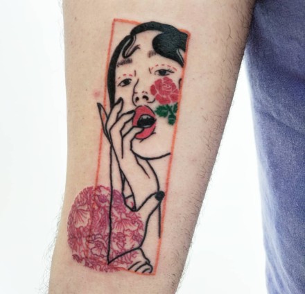 创意的一组彩色抽象人物纹身图案