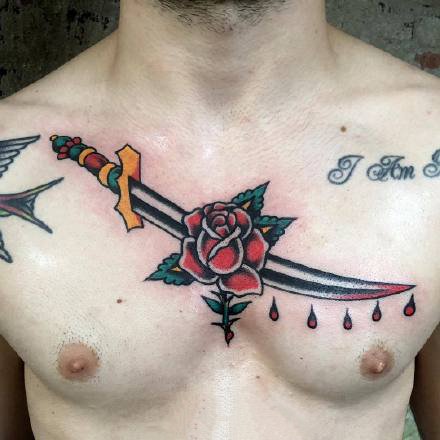 一组old school风格的花胸纹身图案