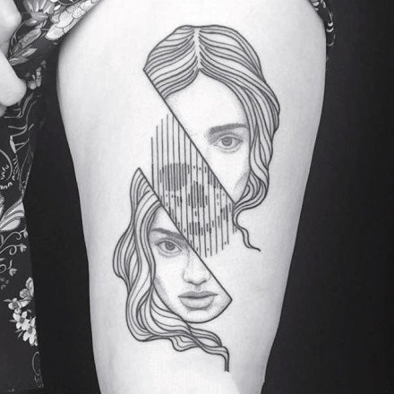 创意的一组假面线条纹身图案9张