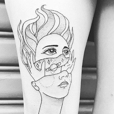 创意的一组假面线条纹身图案9张