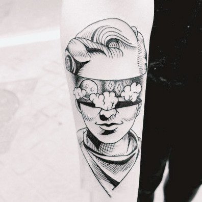 创意的一组假面线条纹身图案9张